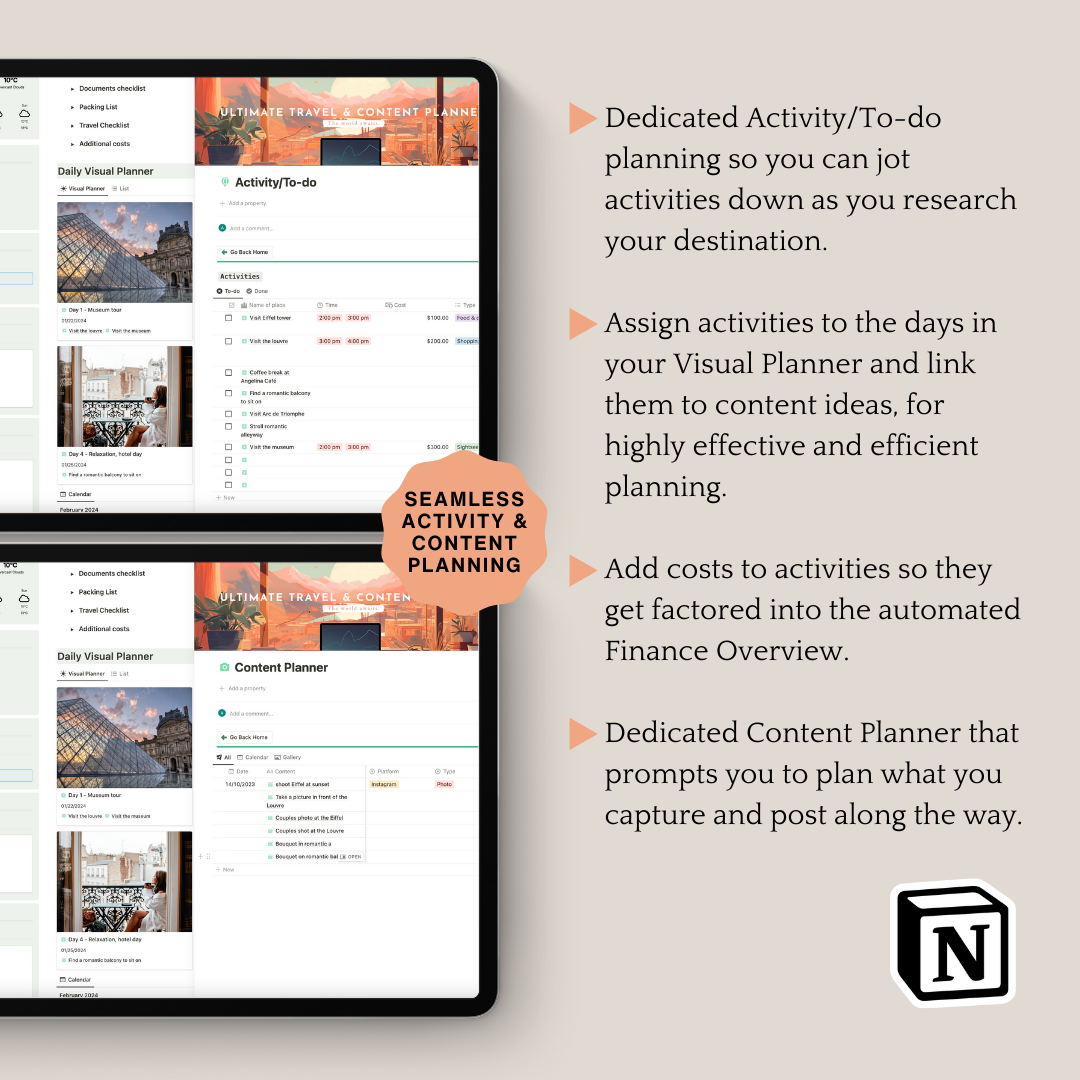 Ultimate Travel + Content Planner (Notion Template)